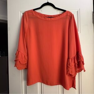 LOFT Vibrant Pink/Orange Blouse with Ruffled Sleeves